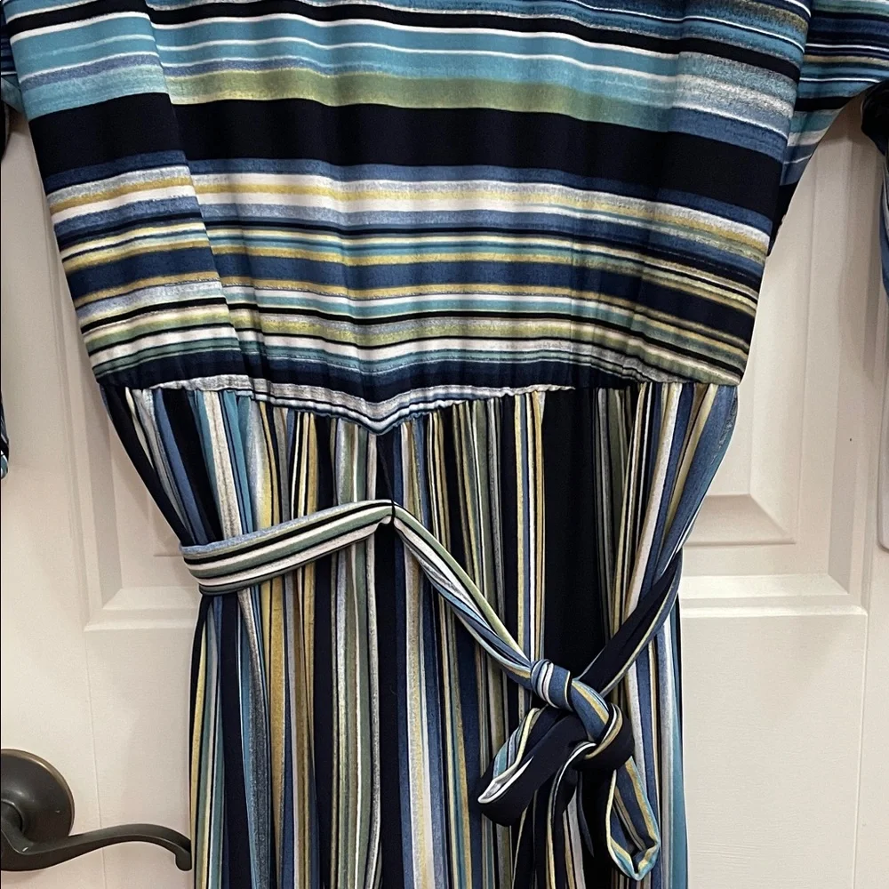 Striped Jumpsuit with Tie Waist and Open Grommet Sleeve Size XL